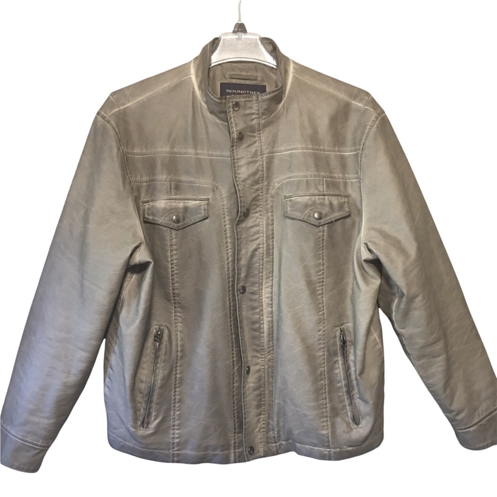 Roundtree & Yorke Convertible LG Moto Jacket Removable Hood & front Slate Gray